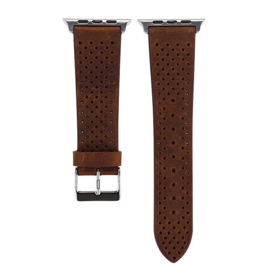 For Apple Watch Series 10 42mm / 9&8&7 41mm / SE 3&SE 2&6&SE&5&4 40mm / 3&2&1 38mm Simple Fashion Genuine Leather Hole Pattern Watch Band(Brown) by buy2fix