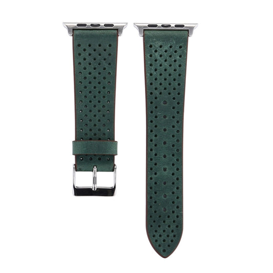 For Apple Watch Ultra 49mm&Watch Ultra 2 49mm / Series 10 46mm / 9&8&7 45mm / SE 3&SE 2&6&SE&5&4 44mm / 3&2&1 42mm Simple Fashion Genuine Leather Hole Pattern Watch Band(Green) by buy2fix