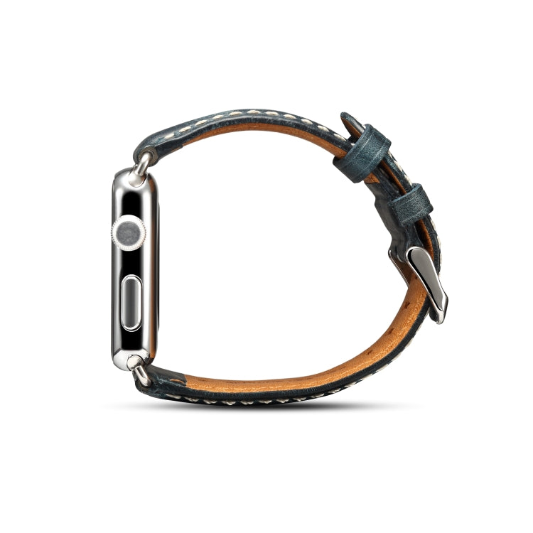 Denior Oil Wax Retro Watch Leather Watch Band for Apple Watch Series 7 45mm / 6 & SE & 5 & 4 44mm / 3 & 2 & 1 42mm (Dark Blue) - Watch Bands by Denior | Online Shopping UK | buy2fix