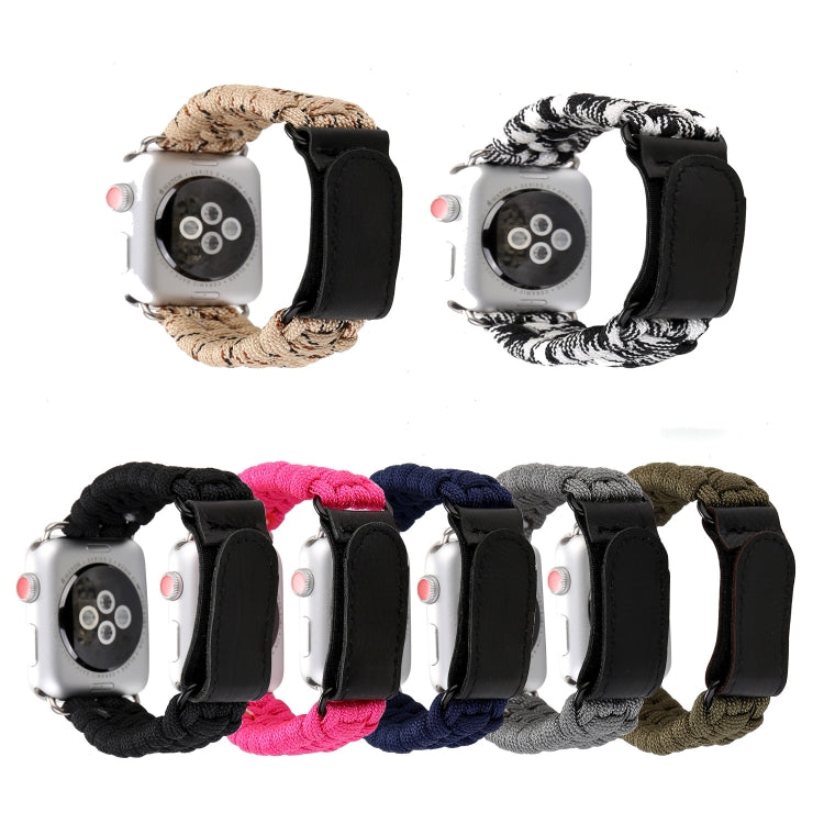 Magic Paste Genuine Leather Umbrella Rope Nylon Wrist Watch Band with and Stainless Steel Buckle for Apple Watch Series 10 42mm / 9&8&7 41mm / SE 3&SE 2&6&SE&5&4 40mm / 3&2&1 38mm(Black White) by buy2fix