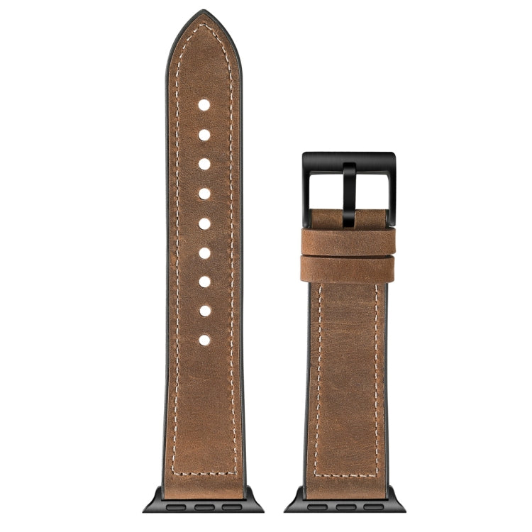 Crazy Horse Texture TPU + Stainless Steel Watch Band for Apple Watch Series 3 & 2 & 1 38mm(Brown) by buy2fix