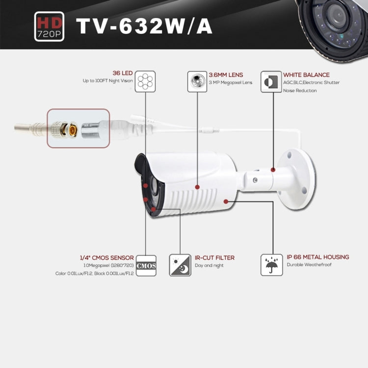 632A CE & RoHS Certificated Waterproof 3.6mm 3MP Lens AHD Camera with 36 IR LED, Support Night Vision & White Balance - Bullet Camera by buy2fix | Online Shopping UK | buy2fix