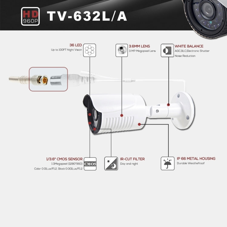 632A CE & RoHS Certificated Waterproof 3.6mm 3MP Lens AHD Camera with 36 IR LED, Support Night Vision & White Balance - Bullet Camera by buy2fix | Online Shopping UK | buy2fix