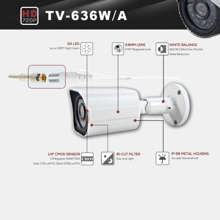 636A CE & RoHS Certificated Waterproof 3.6mm 3MP Lens AHD Camera with 24 IR LED, Support Night Vision & White Balance - Bullet Camera by buy2fix | Online Shopping UK | buy2fix