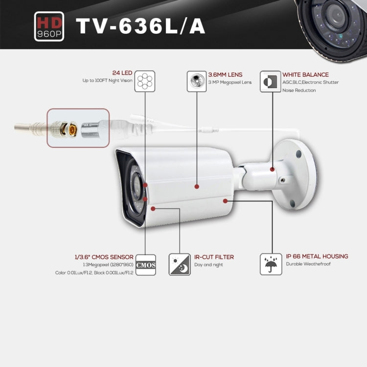 636A CE & RoHS Certificated Waterproof 3.6mm 3MP Lens AHD Camera with 24 IR LED, Support Night Vision & White Balance - Bullet Camera by buy2fix | Online Shopping UK | buy2fix