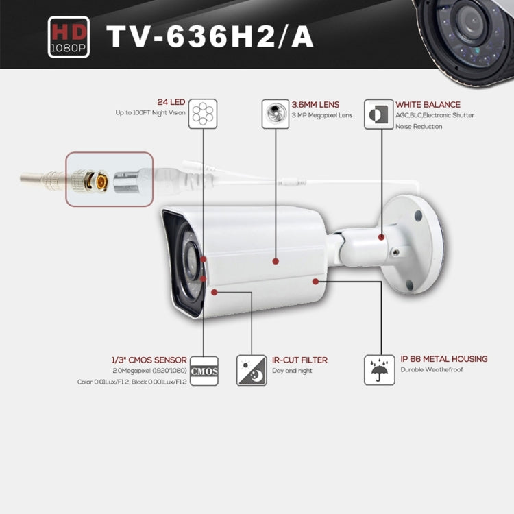 636A CE & RoHS Certificated Waterproof 3.6mm 3MP Lens AHD Camera with 24 IR LED, Support Night Vision & White Balance - Bullet Camera by buy2fix | Online Shopping UK | buy2fix