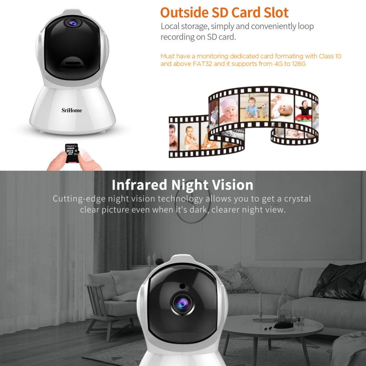SriHome SH025 2.0 Million Pixels 1080P HD AI Auto-tracking IP Camera, Support Two Way Audio / Motion Tracking / Humanoid Detection / Night Vision / TF Card, UK Plug - Wireless Camera by SriHome | Online Shopping UK | buy2fix