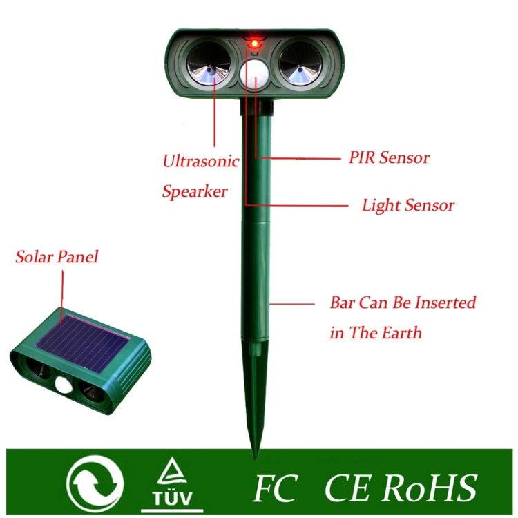 2 PCS Powerful Ultrasonic Solar-powered Animal Repeller With PIR Sensor & Light Sensor, Got the CE / ROHS Certification - Outdoor Insect Repellent by buy2fix | Online Shopping UK | buy2fix