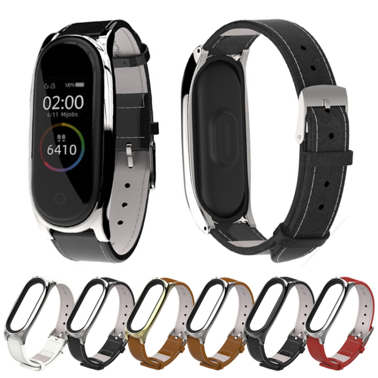 Mijobs Screwless Magnetic Case Top-grain Leather Watch Band for Xiaomi Mi Band 3 & 4 & 5 & 6, Host not Included - Watch Bands by buy2fix | Online Shopping UK | buy2fix