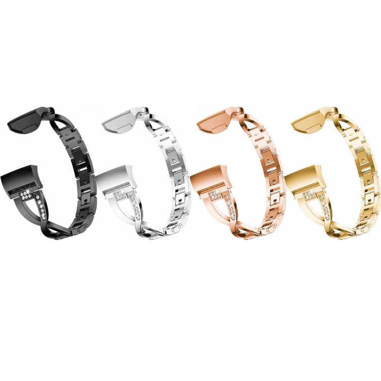 X-shaped Diamond-studded Metal Steel Watch Band for Fitbit Charge 3(Rose Gold) by buy2fix