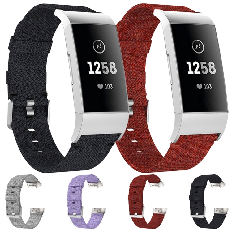 Woven Vanvas Nylon Watch Band for Fitbit Charge 3(Black) by buy2fix