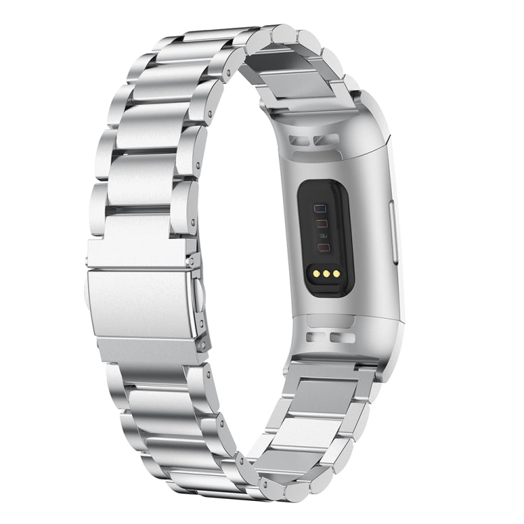 Three Beads Slingshot Buckle Solid Stainless Steel Watch Band for Fitbit Charge 3(Silver) - Watch Bands by buy2fix | Online Shopping UK | buy2fix