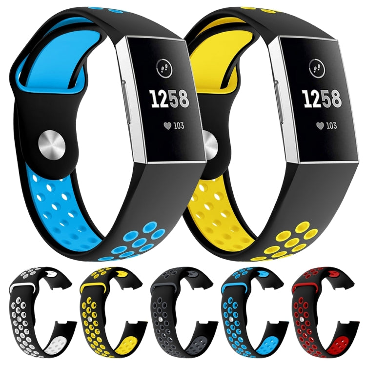 Two-color Round Hole Silicone Watch Band for Fitbit Charge 3, Watch Band Size:130-195mm(Yellow) - Watch Bands by buy2fix | Online Shopping UK | buy2fix