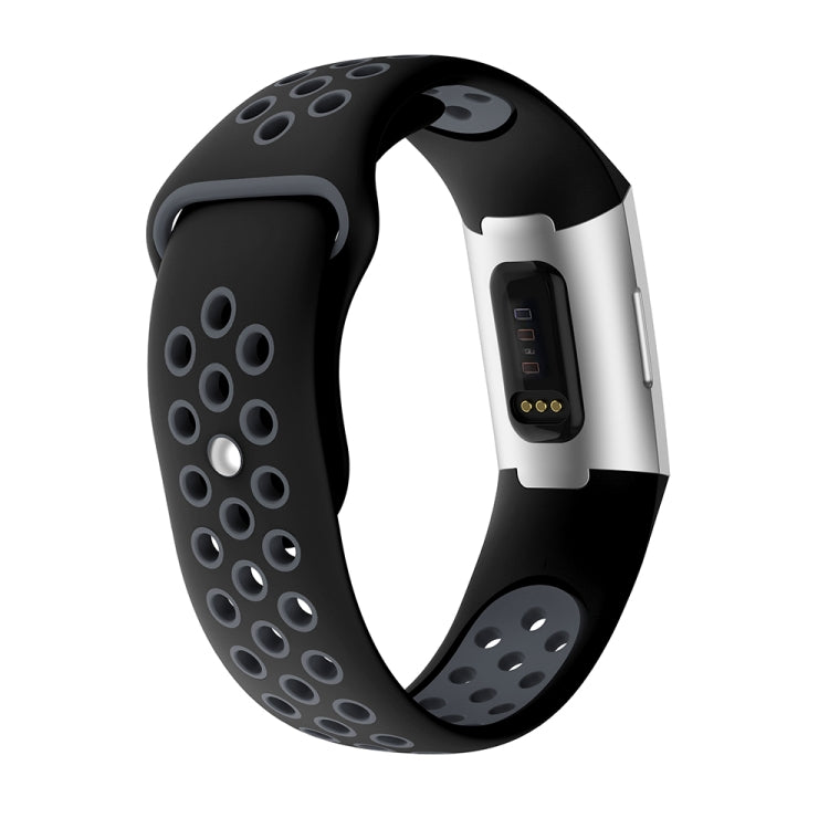 Two-color Round Hole Silicone Watch Band for Fitbit Charge 3, Watch Band Size:145-210mm(Grey) - Watch Bands by buy2fix | Online Shopping UK | buy2fix