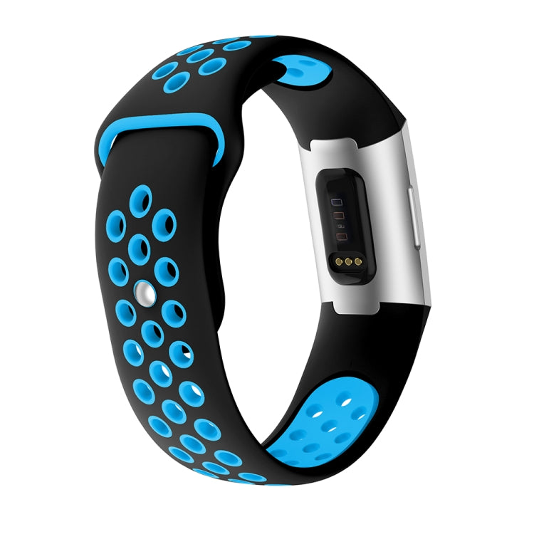 Two-color Round Hole Silicone Watch Band for Fitbit Charge 3, Watch Band Size:145-210mm(Blue) - Watch Bands by buy2fix | Online Shopping UK | buy2fix