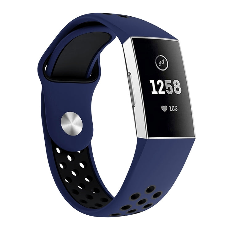 Two-color Round Hole Silicone Watch Band for Fitbit Charge 3, Watch Band Size:145-210mm(Black Blue) - Watch Bands by buy2fix | Online Shopping UK | buy2fix