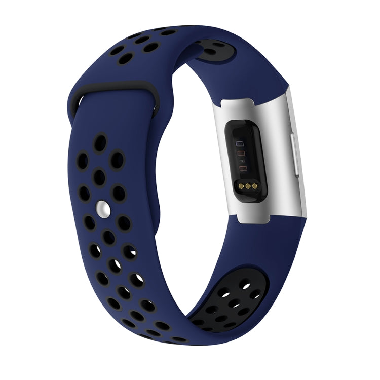 Two-color Round Hole Silicone Watch Band for Fitbit Charge 3, Watch Band Size:145-210mm(Black Blue) - Watch Bands by buy2fix | Online Shopping UK | buy2fix