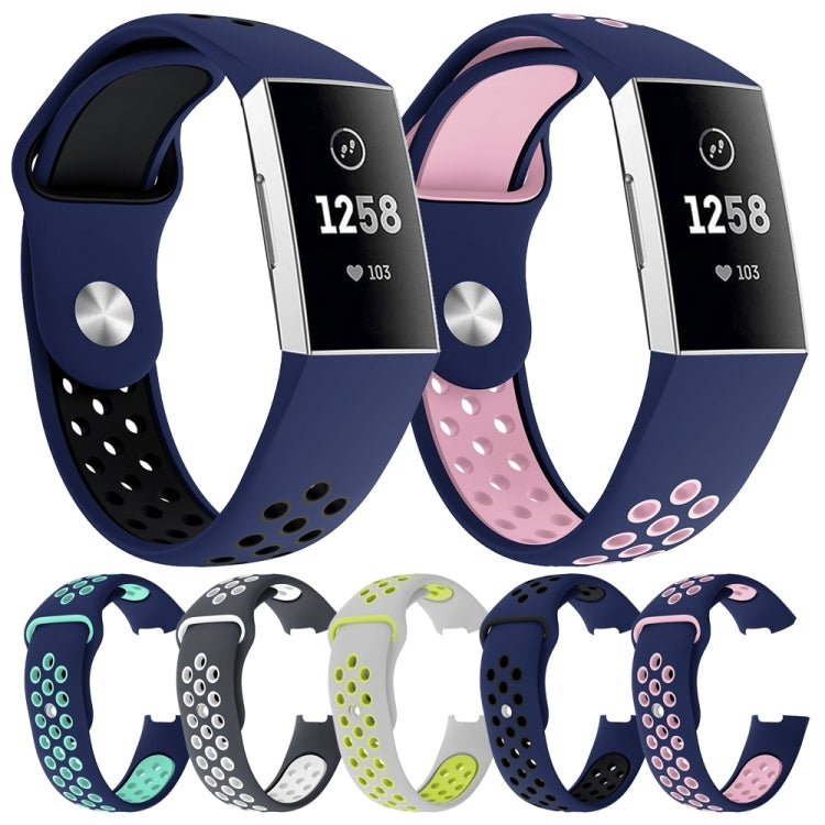Two-color Round Hole Silicone Watch Band for Fitbit Charge 3, Watch Band Size:145-210mm(Pink Blue) by buy2fix