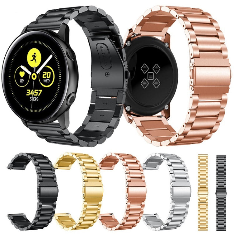 3-Beads Slingshot Buckle Solid Stainless Steel Watch Band for Galaxy Watch Active 20mm(Black) - Watch Bands by buy2fix | Online Shopping UK | buy2fix