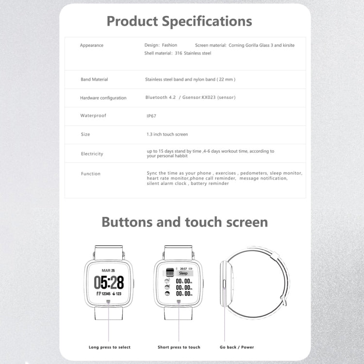 DTNO.1 G12 1.3 inches OLED Color Screen Smart Bracelet IP67 Waterproof, Steel Watchband, Support Call Reminder /Heart Rate Monitoring /Sedentary Reminder /Multi-sport Mode(Black) by DTNO.1