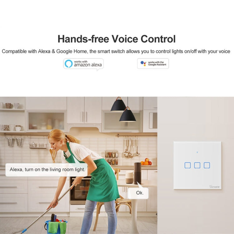 Sonoff T2 Touch 86mm Tempered Glass Panel Wall Switch Smart Home Light Touch Switch, Compatible with Alexa and Google Home, AC 100V-240V, EU Plug - by buy2fix | Online Shopping UK | buy2fix