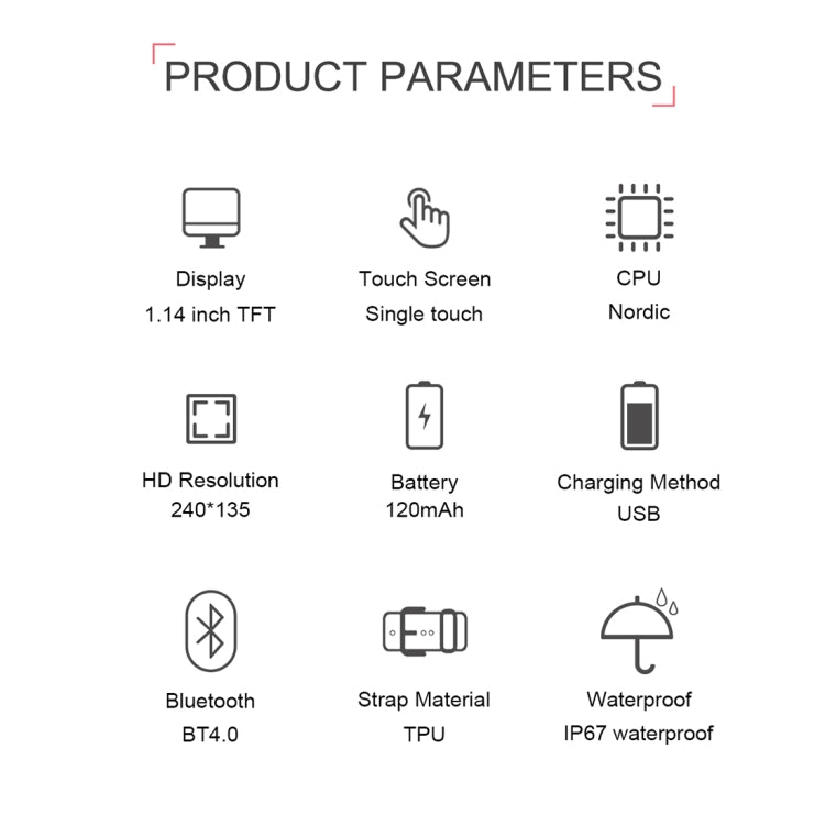 TD19 1.14 inches IPS Screen Smart Bracelet IP67 Waterproof, Support Call Reminder / Heart Rate Monitoring / Blood Pressure Monitoring / Sleep Monitoring / Remote Camera (Black) - Smart Wristbands by buy2fix | Online Shopping UK | buy2fix