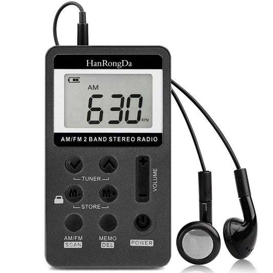 HRD-103 FM + AM Two Band Portable Radio with Lanyard & Headset(Black) by buy2fix