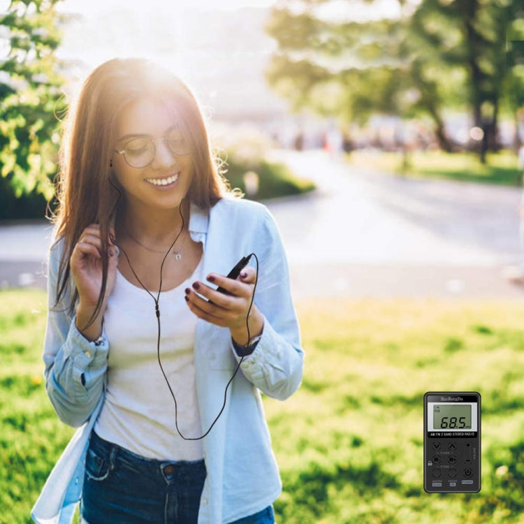 HRD-103 FM + AM Two Band Portable Radio with Lanyard & Headset(Black) by buy2fix