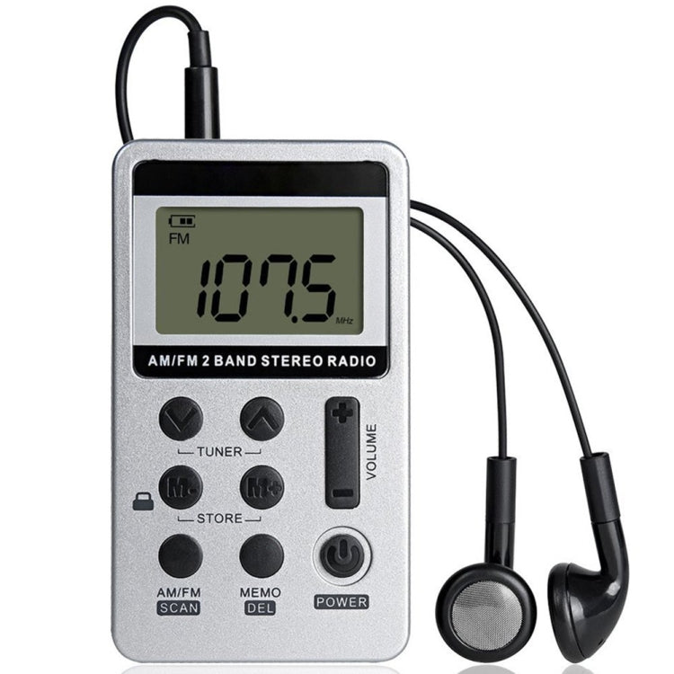 HRD-103 FM + AM Two Band Portable Radio with Lanyard & Headset(Silver) - Radio Player by buy2fix | Online Shopping UK | buy2fix
