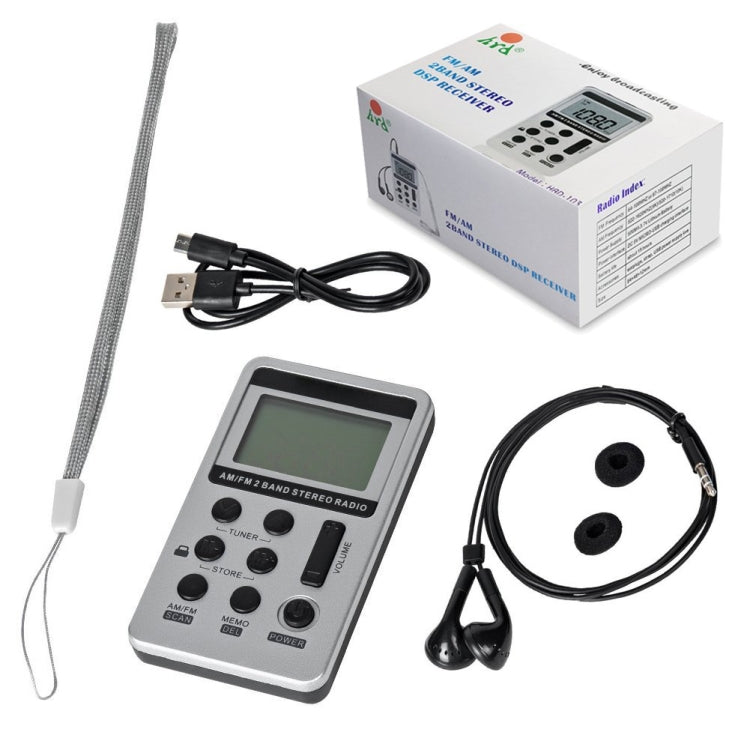 HRD-103 FM + AM Two Band Portable Radio with Lanyard & Headset(Silver) - Radio Player by buy2fix | Online Shopping UK | buy2fix