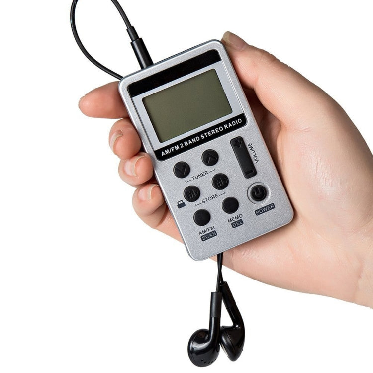 HRD-103 FM + AM Two Band Portable Radio with Lanyard & Headset(Silver) - Radio Player by buy2fix | Online Shopping UK | buy2fix