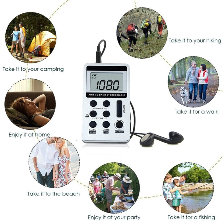 HRD-103 FM + AM Two Band Portable Radio with Lanyard & Headset(Silver) - Radio Player by buy2fix | Online Shopping UK | buy2fix