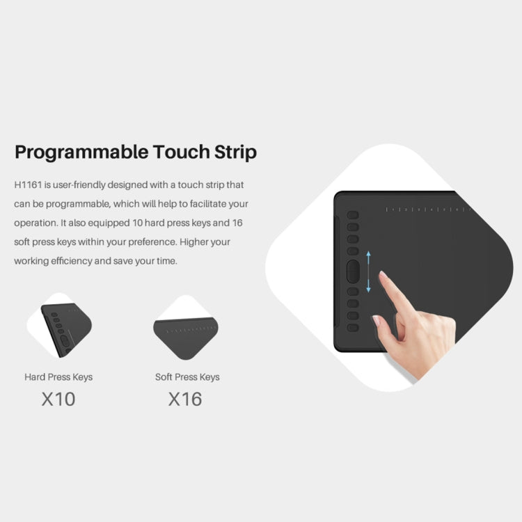 HUION H1161 5080 LPI Touch Strip Art Drawing Tablet for Fun, with Battery-free Pen & Pen Holder - by HUION | Online Shopping UK | buy2fix