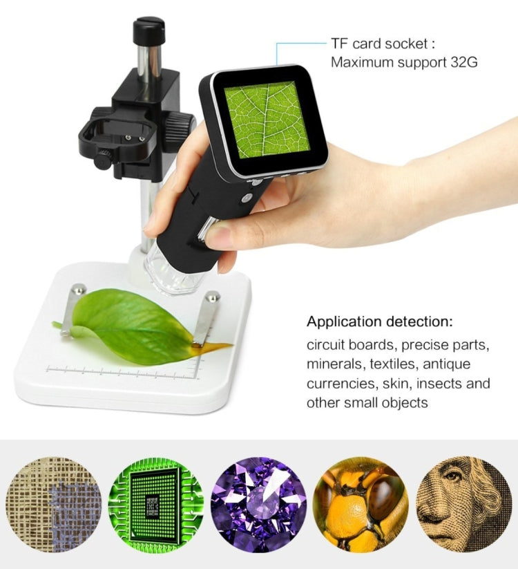 500X Zoom Magnifier 3MP Image Sensor USB Digital Microscope with 2.5 inch Screen & 8 LED & Professional Stand, Support TF Card by buy2fix