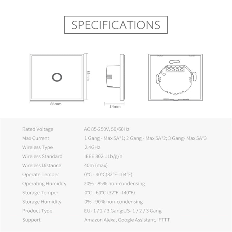 NEO NAS-SC01W Wireless WiFi EU Smart Light Control Switch 1Gang by NEO