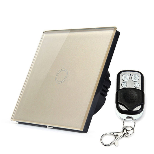 86mm 1 Gang Tempered Glass Panel Wall Switch Smart Home Light Touch Switch with RF433 Remote Controller, AC 110V-240V(Gold) by buy2fix