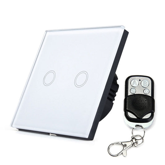 86mm 2 Gang Tempered Glass Panel Wall Switch Smart Home Light Touch Switch with RF433 Remote Controller, AC 110V-240V(White) - Smart Switch by buy2fix | Online Shopping UK | buy2fix