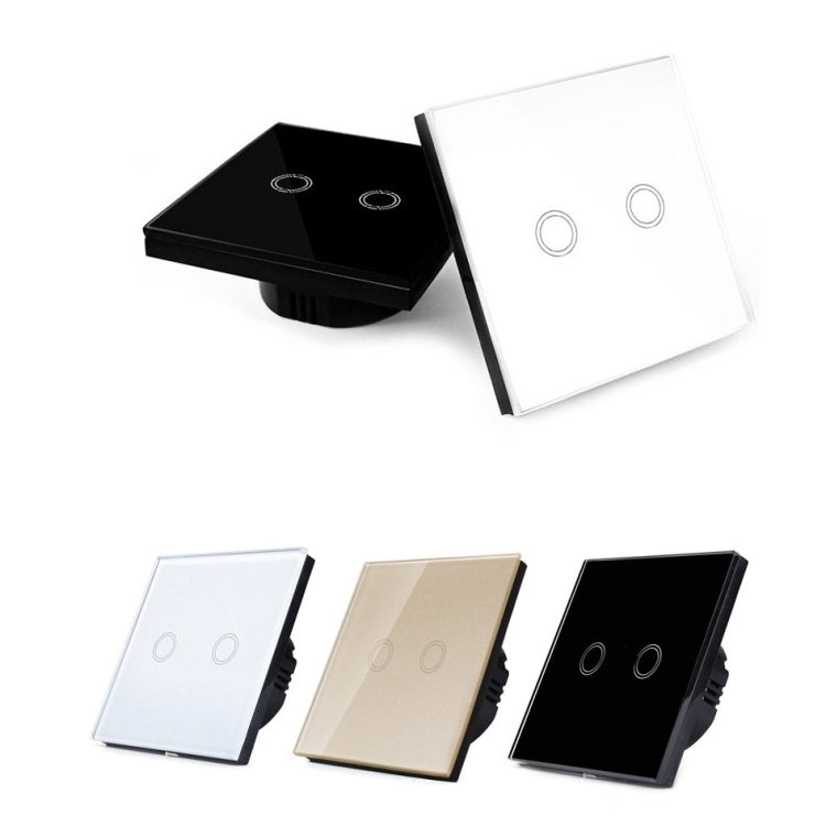 86mm 2 Gang Tempered Glass Panel Wall Switch Smart Home Light Touch Switch with RF433 Remote Controller, AC 110V-240V(White) by buy2fix