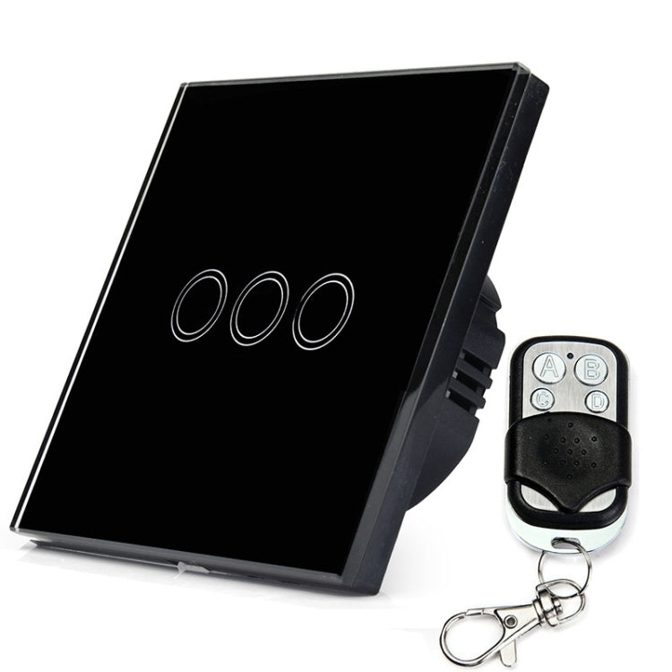 86mm 3 Gang Tempered Glass Panel Wall Switch Smart Home Light Touch Switch with RF433 Remote Controller, AC 110V-240V(Black) - Smart Switch by buy2fix | Online Shopping UK | buy2fix