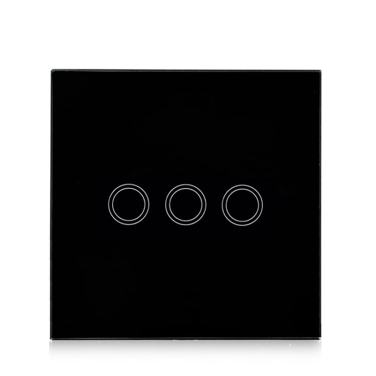 86mm 3 Gang Tempered Glass Panel Wall Switch Smart Home Light Touch Switch with RF433 Remote Controller, AC 110V-240V(Black) - Smart Switch by buy2fix | Online Shopping UK | buy2fix