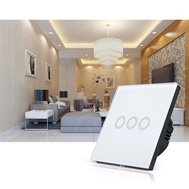 86mm 3 Gang Tempered Glass Panel Wall Switch Smart Home Light Touch Switch with RF433 Remote Controller, AC 110V-240V(Black) - Smart Switch by buy2fix | Online Shopping UK | buy2fix