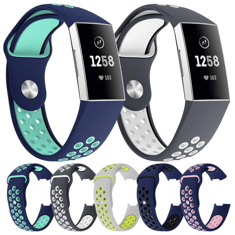 Two-color Round Hole Silicone Watch Band for Fitbit Charge 3, Watch Band Size:130-195mm(Grey White) by buy2fix