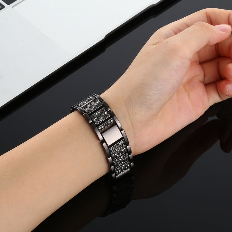 For Fitbit Versa Diamond-studded Stainless Steel Watch Band(Black) - Watch Bands by buy2fix | Online Shopping UK | buy2fix