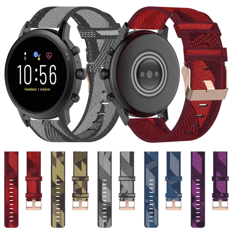 22mm Stripe Weave Nylon Wrist Strap Watch Band for Fossil Gen 5 Carlyle, Gen 5 Julianna, Gen 5 Garrett, Gen 5 Carlyle HR (Red) - Watch Bands by buy2fix | Online Shopping UK | buy2fix