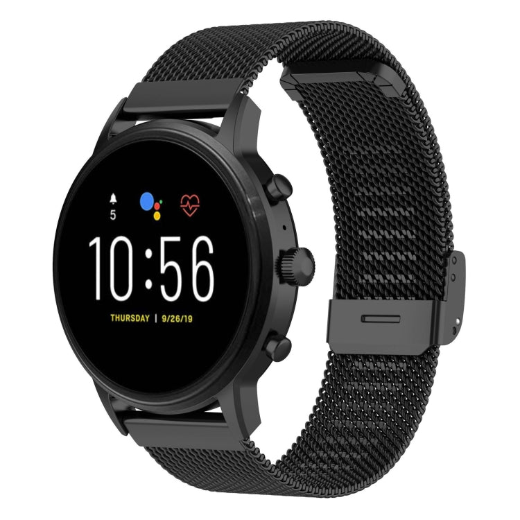 22mm Metal Mesh Wrist Strap Watch Band for Fossil Gen 5 Carlyle / Gen 5 Julianna / Gen 5 Garrett / Gen 5 Carlyle HR (Black) - Watch Bands by buy2fix | Online Shopping UK | buy2fix