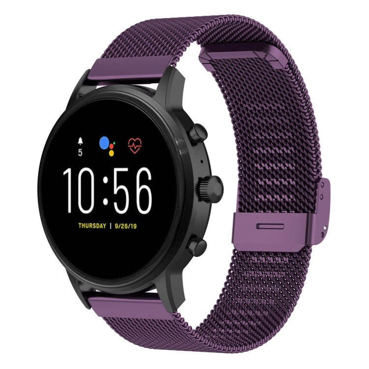22mm Metal Mesh Wrist Strap Watch Band for Fossil Gen 5 Carlyle / Gen 5 Julianna / Gen 5 Garrett / Gen 5 Carlyle HR (Dark Purple) - Watch Bands by buy2fix | Online Shopping UK | buy2fix