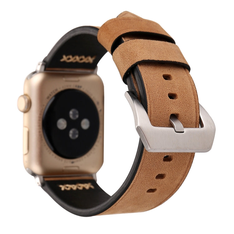 For Apple Watch Ultra 49mm&Watch Ultra 2 49mm / Series 10 46mm / 9&8&7 45mm / SE 3&SE 2&6&SE&5&4 44mm / 3&2&1 42mm Retro XX Line Pattern Genuine Leather Wrist Watch Band(Khaki) - Watch Bands by buy2fix | Online Shopping UK | buy2fix