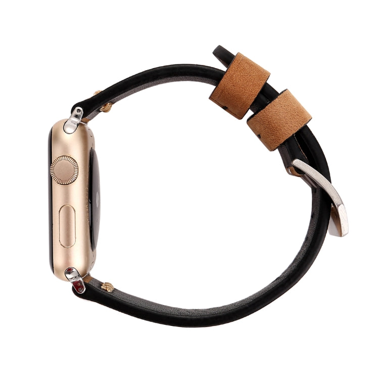 For Apple Watch Ultra 49mm&Watch Ultra 2 49mm / Series 10 46mm / 9&8&7 45mm / SE 3&SE 2&6&SE&5&4 44mm / 3&2&1 42mm Retro XX Line Pattern Genuine Leather Wrist Watch Band(Khaki) - Watch Bands by buy2fix | Online Shopping UK | buy2fix