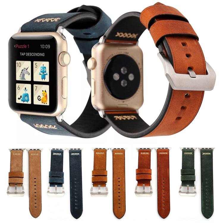 For Apple Watch Ultra 49mm&Watch Ultra 2 49mm / Series 10 46mm / 9&8&7 45mm / SE 3&SE 2&6&SE&5&4 44mm / 3&2&1 42mm Retro XX Line Pattern Genuine Leather Wrist Watch Band(Green) by buy2fix