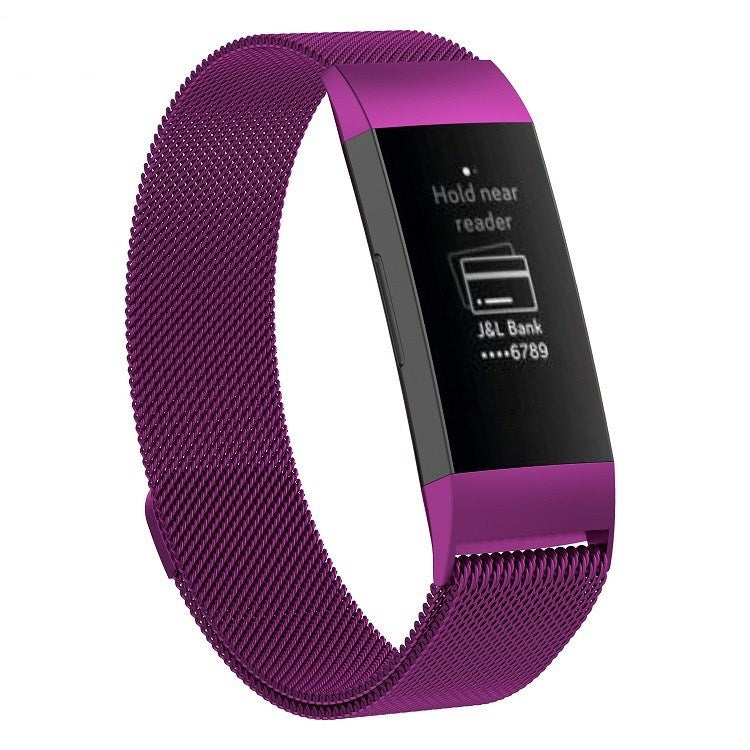 Stainless Steel Magnet Watch Band for FITBIT Charge 3, Size:Small, 187x18mm(Dark Purple) - Watch Bands by buy2fix | Online Shopping UK | buy2fix
